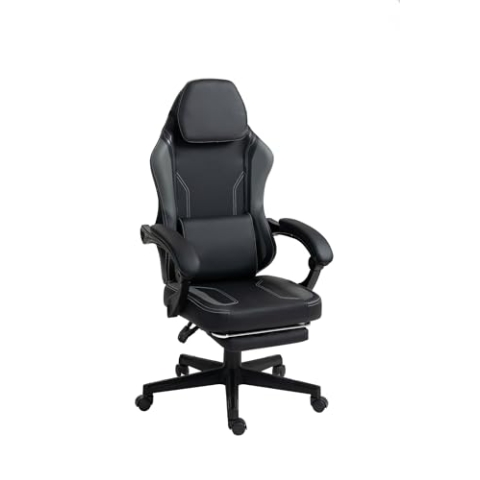 VDD - Schwarz-Grauer Gaming-Stuhl - Fußstütze - ergonomisch - höhenverstellbar