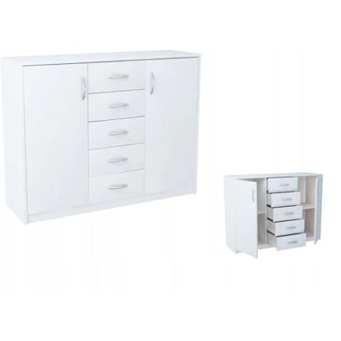 MATKAM Moderne Kommode 2D5S mit 2 Türen und 5 Schubladen - Robuste Aufbewahrungslösung für Schlafzimmer und Wohnbereiche (Weiß)