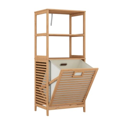 Vicco Badschrank Novaro, Bambus, 48.3 x 114 cm mit Wäschekorb