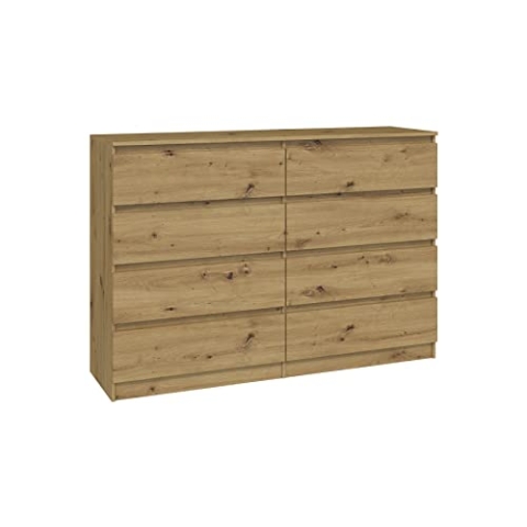 CDF Kommode Malwa M8 140| Farbe: Eiche Artisan | Schrank für Dokumente, Kleinigkeiten | Ideal für Wohnzimmer, Schlafzimmer, Kinderzimmer, Jugendzimmer und Büro | 8 geräumige Schubladen