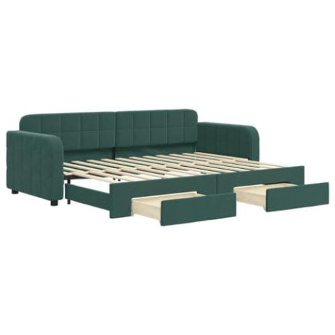 vidaXL Tagesbett, Ausziehbar Schlafsofa mit Schubladen, Bettsofa Gästebett für Schlafzimmer Wohnzimmer, Bett Sofa Ausziehbett, Dunkelgrün 80x200 cm Samt