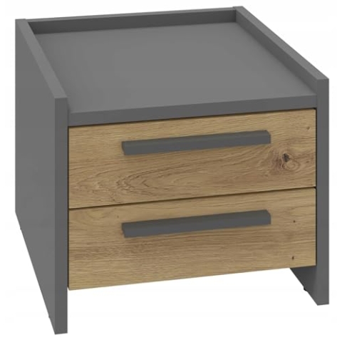 MATKAM Nachttisch ALTIVO 2SN H29,6 x B36 x T35,6 cm, mit 2 flachen Schubladen (Anthrazit Grau-Artisan Eiche)