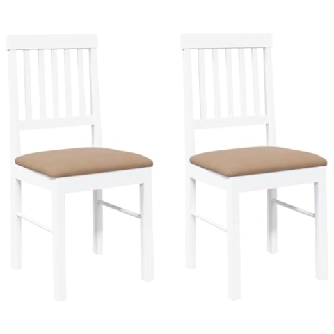 vidaXL Esszimmerstühle mit Kissen 2 STK. Weiß Massivholz Gummibaum, Küchenstuhl, Stuhl, Beistellstuhl, Essstuhl, Wohnzimmerstuhl, Restaurant Stuhl
