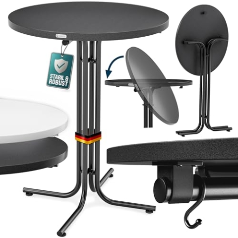 Casaria® Stehtisch Klappbar Outdoor Gastro Bistrotisch 2X Haken Ø 70 cm Rund Witterungsbeständig Grau Partytisch pulverbeschichtet Metall MDF