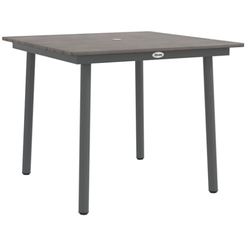 Outsunny Gartentisch, Esstisch für 4 Personen, mit Schirmloch, Terrassentisch Lattenrost für Rasen, Balkon, HDPE, Dunkelgrau,90 x 90 x 75 cm