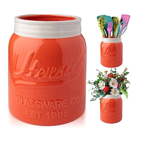 Comfify Französischer Keramik-Utensilienhalter - Vintage Style Kochgeschirr Caddy - Antikes Design - Kochgeschirr Organizer - Rustikales französisches Landhausgeschirrtopf für Kochfreunde