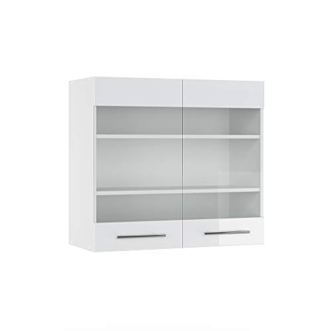 Vicco Küchenglasschrank Fame-Line, Glashängeschrank, Weiß Hochglanz/Weiß, 80 cm
