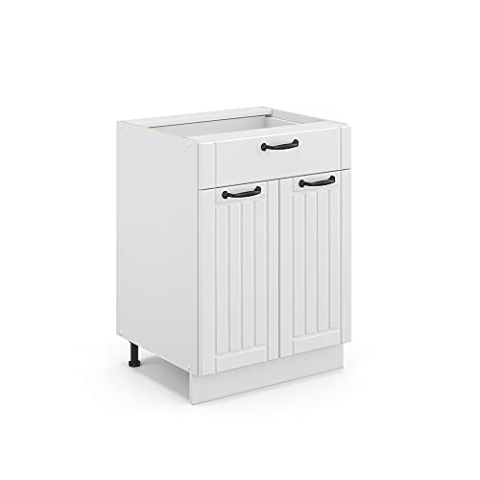 Vicco Küchenunterschrank Fame-Line, Weiß Landhaus/Weiß, 60 cm mit Schublade, ohne Arbeitsplatte