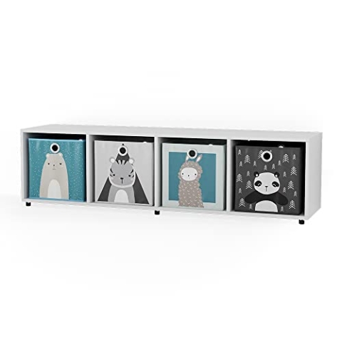 Vicco Kinderregal Ludus, Spielzeugregal für Faltboxen, Weiß, 144.5 x 35.7 cm mit 4 Faltboxen