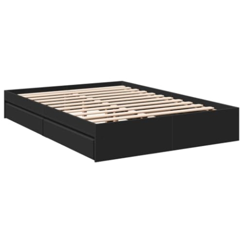 vidaXL Bettgestell, Bett mit Schubladen für Schlafzimmer, Bettrahmen mit Lattenrost, Schlafzimmerbett Doppelbett, Schwarz 120x190cm Holzwerkstoff