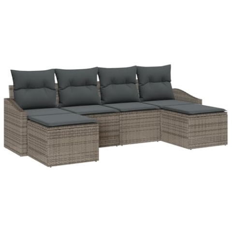 vidaXL 6-teiliger Garten Sofa Set mit Kissen Grau Poly Rattan Modulares Outdoor Möbel Sitzgelegenheit Balkon Sektional