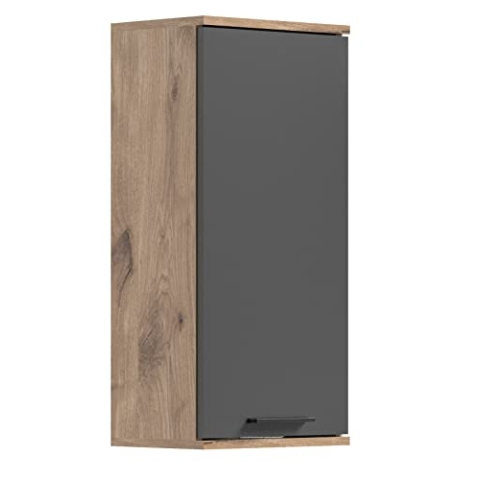 xonox.home Badezimmer Mason Badezimmerschrank hängend Hängeschrank Badschrank zum Hängen Wandschrank in Front Basalt grau Nb. Korpus Nox Oak Nb., ca.37x77x24 cm