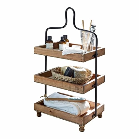 Loberon Etagere Lasse, 3-stöckig, gedrechselte Füße, hochwertiges Design, Dekoration, Organisation, Organizer, Wohn-Accessoire, Tannenholz, Eisen, braun/schwarz