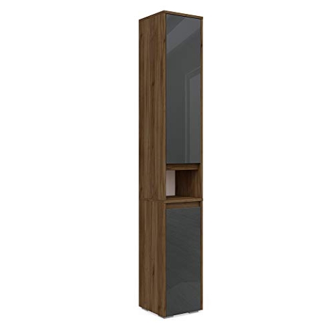 Vicco Badschrank Majest, Badezimmerhochschrank, Anthrazit Hochglanz/Nussbaum, 30.2 x 191.5 cm