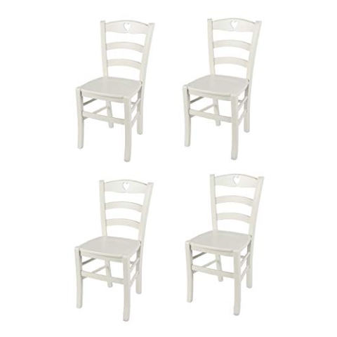 t m c s Tommychairs - 4er Set Stühle Cuore für Küche und Esszimmer, robuste Struktur aus lackiertem Buchenholz im Farbton deckend Eisweiss und Sitzfläche aus lackiertem Holz in der Farbe Weiss