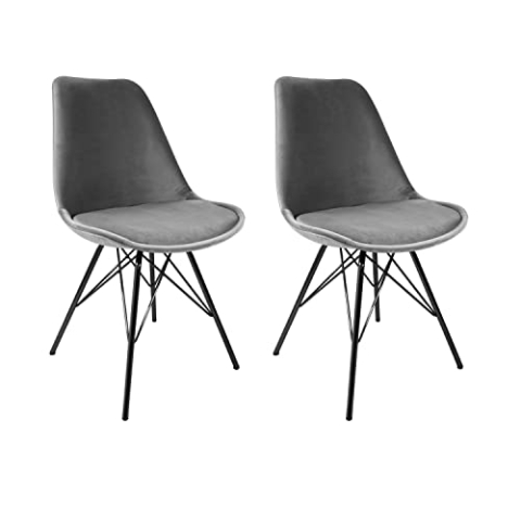 Kick Collection 2er Set Esszimmerstühl Velvet - Samt - Grau - Modern und Hochwertig - Samtstoff und Metall - Erhältlich in vielen Farben