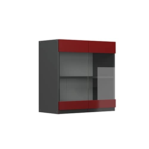 Vicco Küchenglasschrank R-Line, Glashängeschrank, Rot/Anthrazit, 60 cm J-Shape