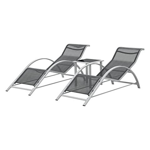 [en.casa] Gartenmöbelset Binetto 3-teilig Gartengarnitur aus Tisch und Sonnenliegen Lounge-Set für Balkon, Terrasse, Pool und Garten Gartenset Outdoor-Möbel Grau - Schwarz