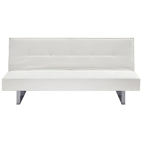 Beliani 3-Sitzer Schlafsofa Kunstleder weiß gesteppt Sofa mit Schlaffunktion Derby