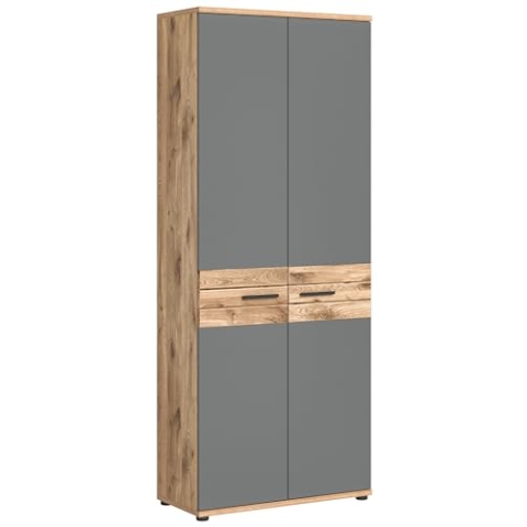 xonox.home Büro Mason X12B8516 Büroschrank Schrank Stauraum Home Office in Front Basalt grau Nb., Korpus Nox Oak Nb. Absetzung Nox Oak Nb., ca. 80x199x37 cm