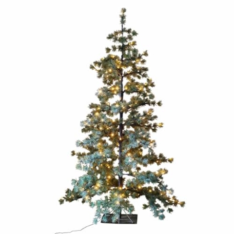 Loberon Weihnachtsbaum Sapi, Christbaum mit LEDs, Kunstschnee-Beflockung, natürliche Nadelbaum-Optik, Festliche Deko-Tanne, Weihnachtsdeko, Weihnachten, Eisen, PVC, grün