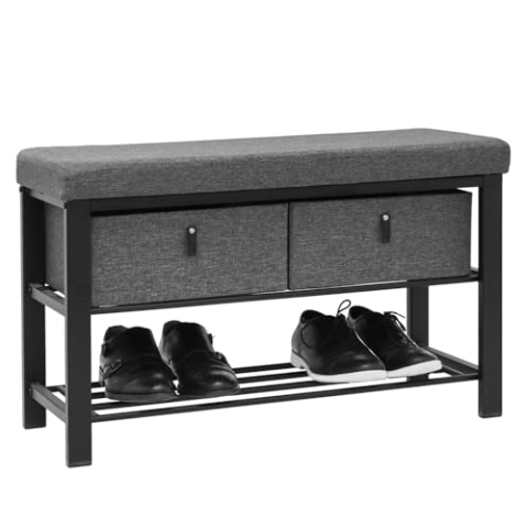 DuneDesign Schuhbank mit Sitzfläche - 81x32x50 Schuhregal mit Aufbewahrungsboxen - Schuhschrank mit Sitzbank - Schuhkommode Flur Bank mit Stauraum - Schuhsitzbank mit Polster - Polsterbank Garderobe