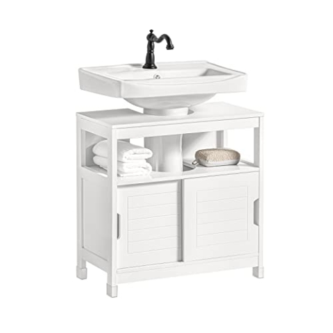 SoBuy Waschbeckenunterschrank Badezimmerschrank - Badschrank mit Fußpolster, Unterschrank Waschbecken - Kommode für Badezimmer, Badmöbel, Weiß, 60x61x30 cm, FRG128-II-W