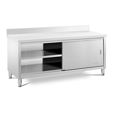 Royal Catering Arbeitsschrank Edelstahl Aufkantung 200 x 70 cm 500 kg Tragkraft Gastro Edelstahlschrank