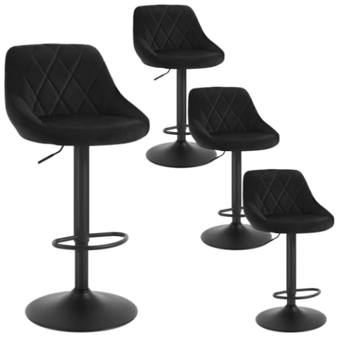 WOLTU 4 x Barhocker Tresenhocker, Gute gepolstert, Samt, Höhenverstellbar, Drehbar, Hocker, Schwarz BH219sz-4
