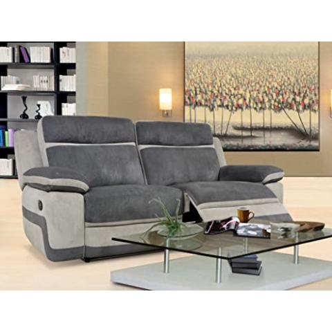 Vente-unique Relaxsofa 3-Sitzer - Microfaser - Anthrazit & Hellgrau - TALCA