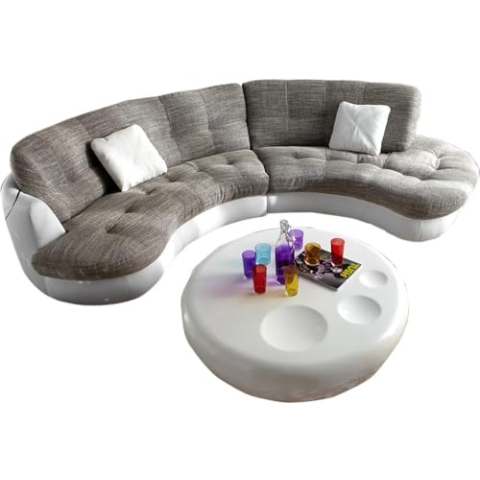 DELIFE Couch Napoli Hellgrau Weiss 300x95cm Rundsofa inkl. Kissen Sofa