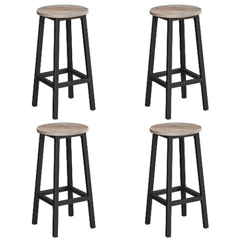 VASAGLE Barhocker, 4er Set, Barstühle, Küchenstühle mit Metallgestell, einfache Montage, mit Fußstütze, für Küche, Wohnzimmer, Esszimmer, Greige-klassikschwarz LBC232B02
