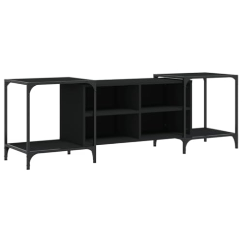 vidaXL TV Schrank, Verstellbar Fernsehschrank mit viel Stauraum, Lowboard HiFi Schrank mit Metallrahmen, Fernsehtisch TV Möbel für Wohnzimmer, Schwarz Holzwerkstoff