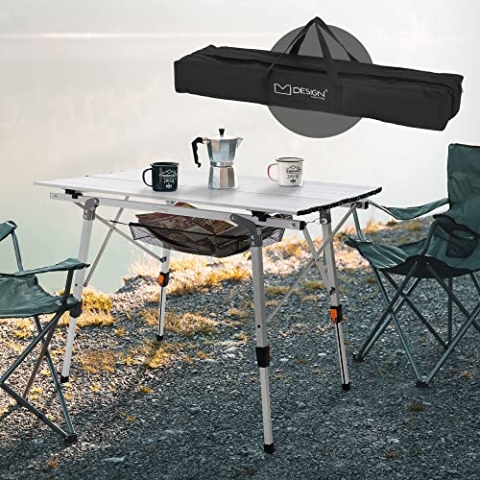 ML-Design Campingtisch faltbar Silber, 90x51,5 cm, Aluminium Klapptisch höhenverstellbar 46-66,5 cm, Belastbarkeit 30kg, Aufrollbare Tischplatte, Falttisch klappbar, Gartentisch Balkontisch Reisetisch