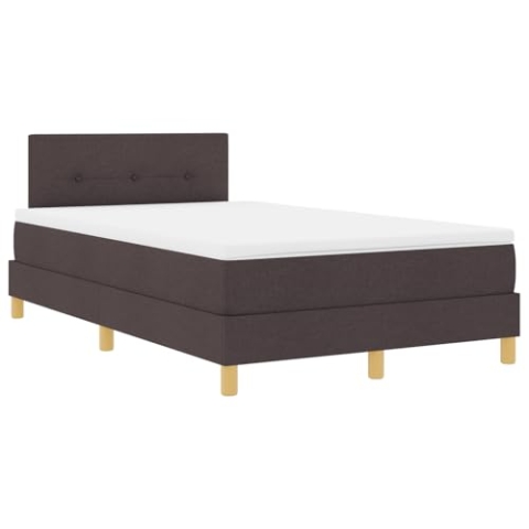 vidaXL Boxspringbett mit Matratze Dunkelbraun Polsterung 120X200 cm Stoff für Erwachsene mit Naturholzbeinen einfache Montage und Komfort Schlafzimmermöbel Topper Schaumstoff Knopfgepolstert Einzel