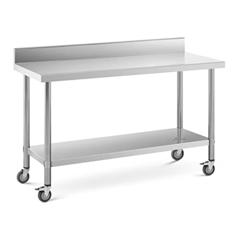 Royal Catering RCAT-150/60-WS Edelstahltisch mit Rollen und Aufkantung 60 x 150 cm 160 kg Tragkraft Arbeitstisch mit Rollen Arbeitstisch auf Rollen Arbeitstisch Rollen