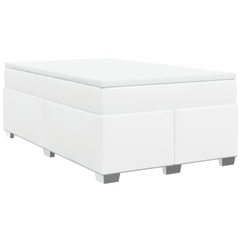 vidaXL Boxspringbett, Polsterbett Bett mit Matratze, Bettgestell mit Lattenrost, Doppelbett für Schlafzimmer, Weiß 120x200cm Kunstleder