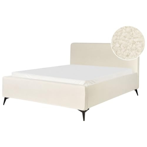 Beliani Polsterbett Bouclé weiß Creme mit Lattenrost 160x200 cm hohes Kopfteil Valognes