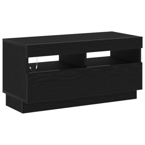 vidaXL Moderner Schwarz Eichen TV Schrank mit LED-Beleuchtung und viel Stauraum für Unterhaltung. Stylisches Holzwerkstoff Design für Wohnzimmer & Schlafzimmer