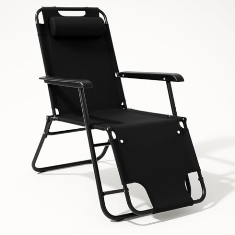 SPRINGOS Gartenliege extra hoch klappbar - Sonnenliege Balkon mit Liegefunktion & Kopfkissen - Relaxsessel Outdoor, Kippliege Garten wetterfest & klappbare Bäderliege - 60 x 120 x 85 cm