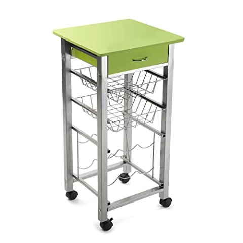 Versa Leicester Küchenwagen mit Rädern, Schubladen und Flaschenregal, Gemüsehändler, Küchenablage, Maßnahmen (H x L x B) 82 x 40 x 40 cm, Holz und Metall, Farbe: Grün