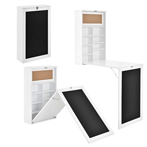 [en.casa] Wandklapptisch Kläppen Wandschreibtisch Küchentisch Schreibtisch mit Regal klappbar platzsparend Weiß