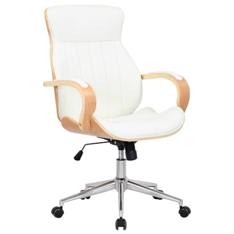 CLP Bürostuhl Melilla Kunstleder I Ergonomischer Stuhl I Komfortables Sitzen I 360 Drehfunktion, Wippfunktion I Für Arbeit Und Home-Office, Farbe:Natur/weiß