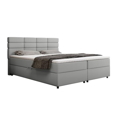 PANDA MÖBEL Reve Boxspringbett 180 x 200 cm Doppelbett mit hochwertiger Bonell-Matratze und Topper, Polsterbett mit Bettkasten, Schlafzimmer, Bequem, Modern, Stilvoll