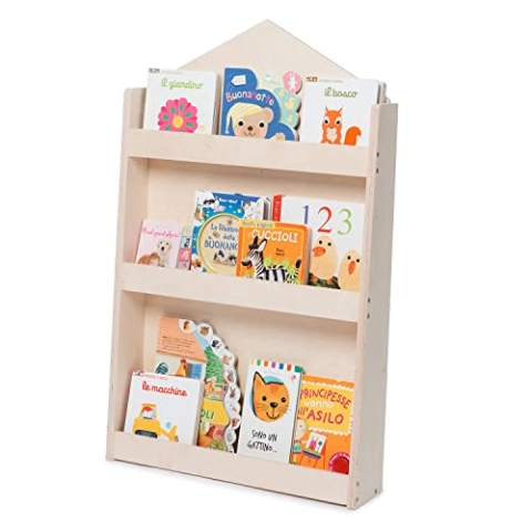 moblì Dotty by montessorianische Bücherregal für Kinder |3 hohe Regale aus natürlichem Birkenholz | Frontale Positionierung der Bücher | Platzsparend | Made in Italy, Natürliches Holz, Häuschen
