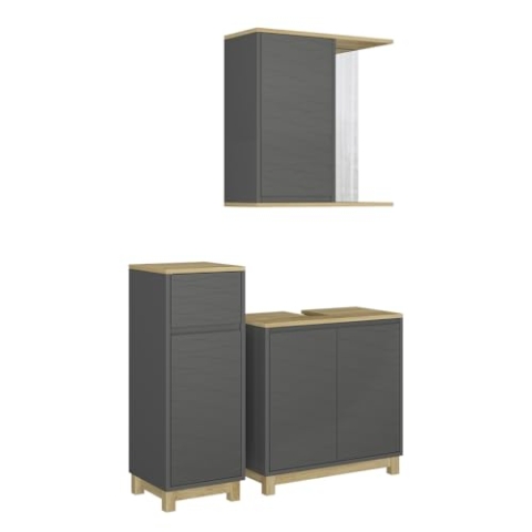 Vicco Badmöbel-Set Livia, Anthrazit/Eiche, 3 Teile, mit Midischrank
