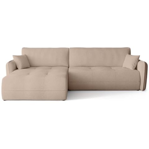 BROMARKT Ecksofa mit Schlaffunktion Couch mit Bettkasten Wohnzimmer Möbel Freistehend Wellenfedern Schlafsofa Sofa Boucle Wohnlandschaft L Form 3 Sitzer 263x150x85 cm Milchkafee