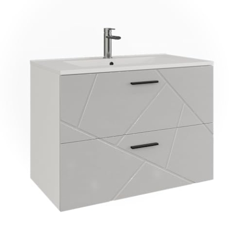 Vicco Waschbeckenunterschrank Irma, Weiß/Weiß Hochglanz, 80 x 57 cm mit 2 Schubladen