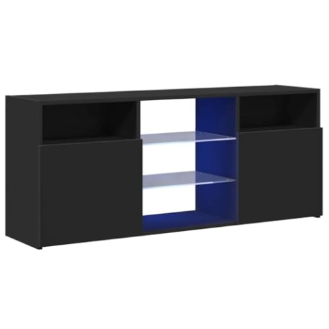 vidaXL TV Schrank mit LED-Leuchten Lowboard Sideboard Fernsehschrank Fernsehtisch TV Möbel Tisch Board HiFi-Schrank Schwarz 120x30x50cm