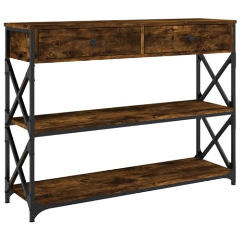 vidaXL Konsolentisch, Beistelltisch mit viel Stauraum, Wohnzimmertisch Tisch mit verstellbaren Beinen, Ablagetisch Flurtisch, Räuchereiche Holzwerkstoff